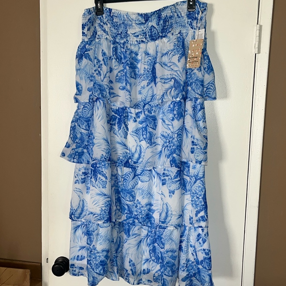 Her Destiny women blue floral layered skirt
